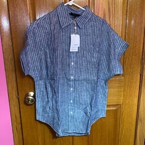 Quince Blue and White Striped Shirt
